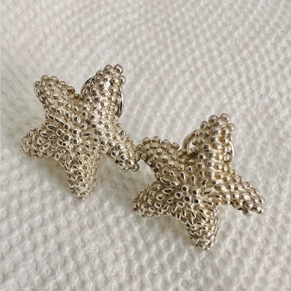 Vintage Tiffany & Co. 925 Sterling Bumpy Starfish Huggie Clip-On Earrings